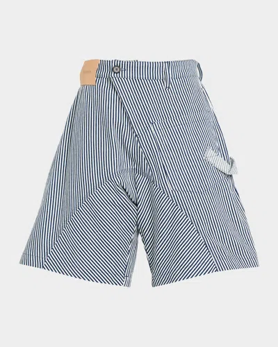 Jw Anderson Men's Twisted Striped Workwear Shorts In Blue
