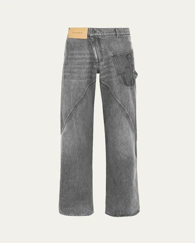 Jw Anderson Men's Twisted Workwear Jeans In Grey