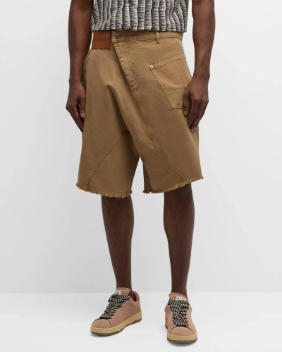 Jw Anderson Men's Twisted Cotton Workwear Shorts In Beige