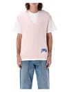 Jw Anderson Pink Sleeveless Vest With V Neck And Contrasting Logo Embroidery On The Front In Blush