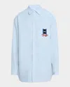Jw Anderson Light Blue Shirt With Classic Collar And Embroidery Detail On Front And Cuff In Light Blue