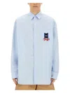 Jw Anderson Light Blue Shirt With Classic Collar And Embroidery Detail On Front And Cuff In Azure