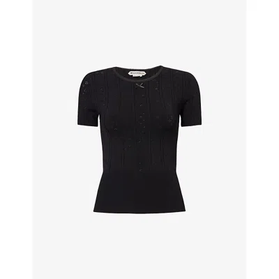 Jw Anderson Mens Black Bow-embroidered Pointelle-knit T-shirt
