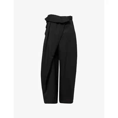 Jw Anderson Mens Black Fold-over High-rise Wool Trousers