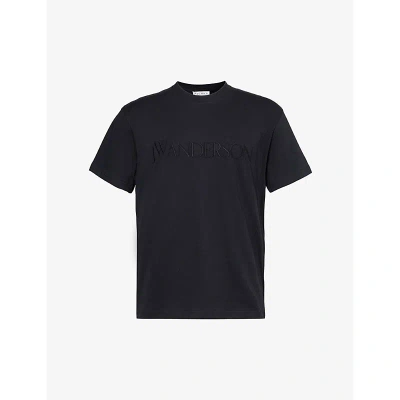 Jw Anderson Mens Black Logo-embroidered Cotton-jersey T-shirt