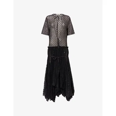Jw Anderson Mens Black Multi-layer Woven-lace Maxi Dress
