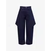 Jw Anderson Mens Blue Red Cropped Sculptural Denim Jeans In Blue