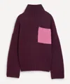 Jw Anderson Mens Burgundy Patch Pocket Turtleneck Jumper