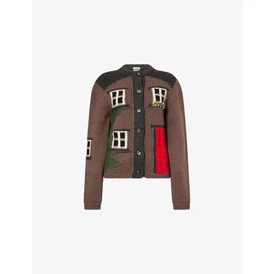 Jw Anderson Mens Chestnut House Polo Wool Cardigan In Brown
