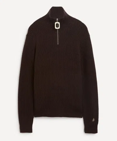 Jw Anderson Mens Chocolate Brown Half-zip Jumper