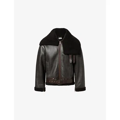 Jw Anderson Mens Chocolate Brown/brown Oversized-collar Shearling Aviator Jacket In Black