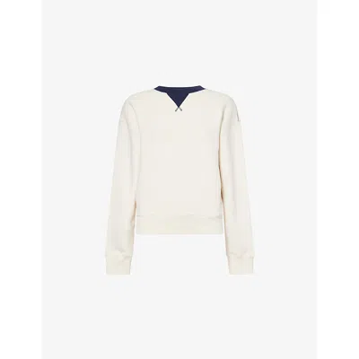 Jw Anderson Mens Ecru Navy Contrast-collar Cotton Sweatshirt Xs In Neutral