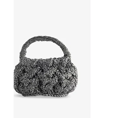Jw Anderson W Anderson Womens Cable-knit Small Raffia Top-handle Bag Gunmetal In 975 Gunmetal
