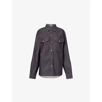 Jw Anderson Mens Indigo Patch-pocket Oversized Denim Shirt Xs In Purple