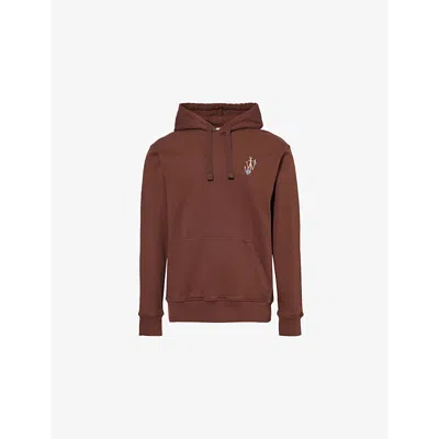 Jw Anderson Mens Brown Brand-embroidered Kangaroo-pocket Cotton-jersey Hoody