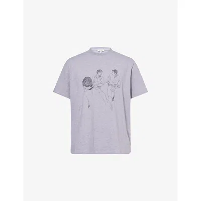 Jw Anderson Mens Mid Grey Melange Cafe Scene Crewneck Cotton-jersey T-shirt In Gray