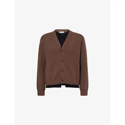 Jw Anderson Mens Brown Contrast Layered Wool And Cashmere Cardigan