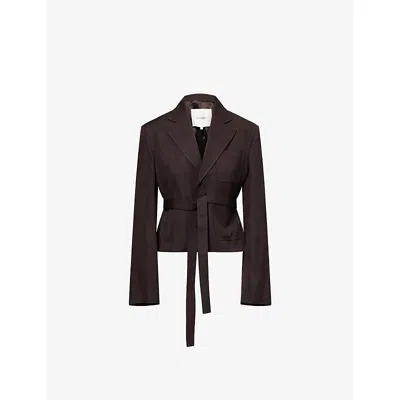 JW ANDERSON W ANDERSON WOMENS CROPPED NOTCH-LAPELS WOVEN JACKET DARK BROWN