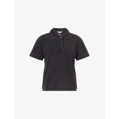 JW ANDERSON MENS WASHED BLACK LAYERED EMBROIDERED-LOGO COTTON-PIQUE POLO SHIRT