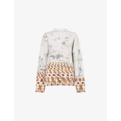 Jw Anderson Mens Dove Grey Relaxed-fit Jacquard Wool-blend Jumper In Gray