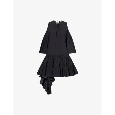 Jw Anderson Mens Black Ruffle Cold-shoulder Cotton Midi Dress