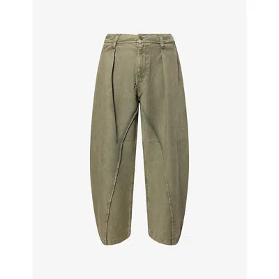 Jw Anderson Mens Olive Twisted Seam Barrel-leg Cotton Trousers In Green