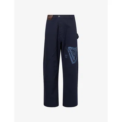 Jw Anderson X Guinness Twisted Cotton Canvas Workwear Pants In Blue