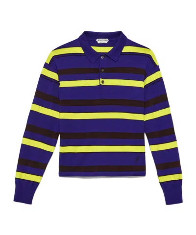 Jw Anderson Mens Knitted Striped Rugby Polo Top In Ultraviolet In Multi