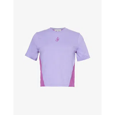 Jw Anderson Panelled Cropped T-shirt With Anchor Embroidery In Blue