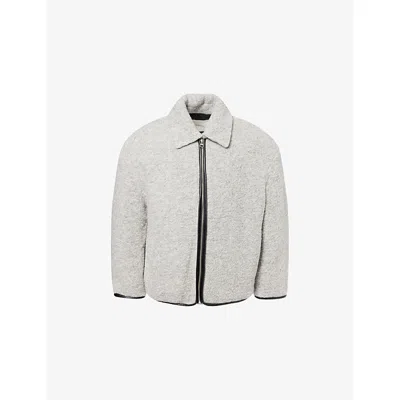 JW ANDERSON MENS LIGHT GREY MELANGE CONTRAST-TRIM RELAXED-FIT KNITTED WOOL-BLEND JACKET