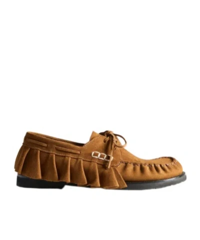 Jw Anderson Mens Loafer Ruffle Suede Boat Shoes In Caramel In Brown