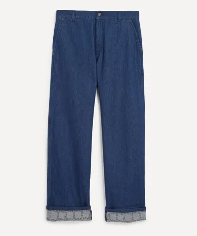Jw Anderson Mens Logo Grid Turn-up Workwear Jeans
