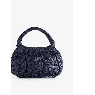 Jw Anderson W Anderson Womens Cable-knit Small Raffia Top-handle Bag Navy In Blue