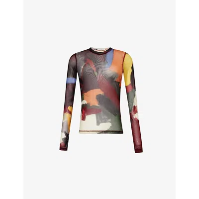 Jw Anderson Mens Olive Underpinning Long-sleeve Mesh Top Xs