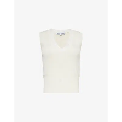 Jw Anderson Lace-trimmed Knit Cotton-nylon Top In Ivory