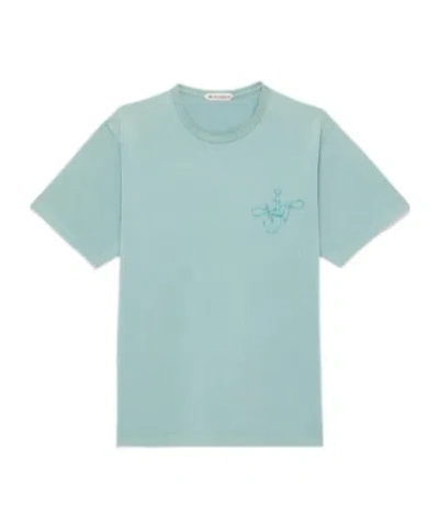 Jw Anderson Mens Washed Teal Ribbon Anchor Cotton T-shirt In Blue