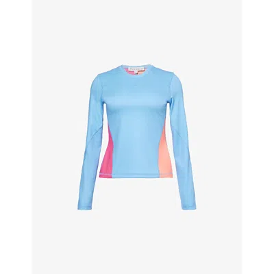Jw Anderson Panelled Colorblock Anchor Embroidered Top In Blue