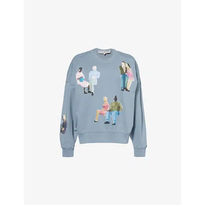 Jw Anderson Mens Steel Blue Relaxed-fit Graphic-print Cotton-jersey Sweatshirt