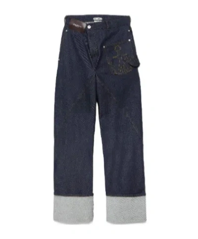 Jw Anderson Mens Twisted Turn-up Workwear Denim Jeans In Indigo In Purple