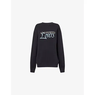 Jw Anderson Mens Washed Black Lovers Logo-embroidered Cotton Sweatshirt Xs