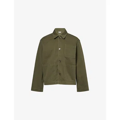 Jw Anderson Mens Washed Green Embroidered-logo Patch-pocket Cotton Jacket