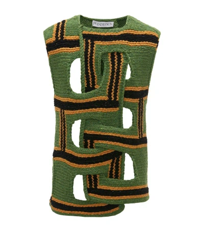 Jw Anderson Merino Interlocking Stripe Sweater In Green