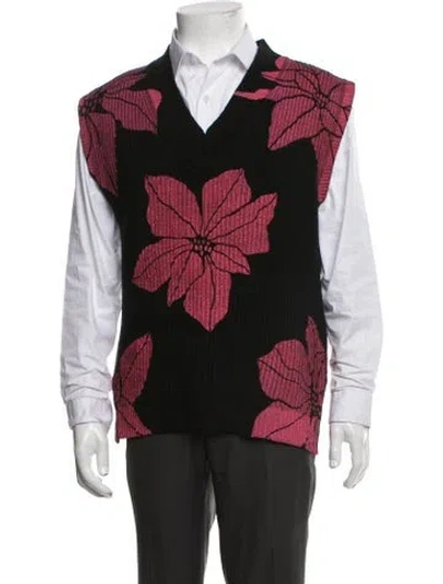 Pre-owned Jw Anderson Merino Wool Floral Print Sweater Vest In Black/red