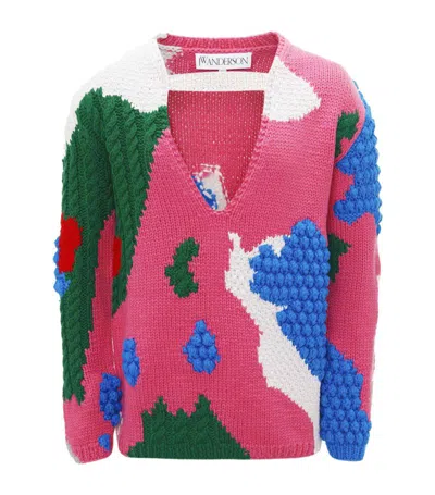 Jw Anderson Merino Wool Jacquard Sweater In Pink