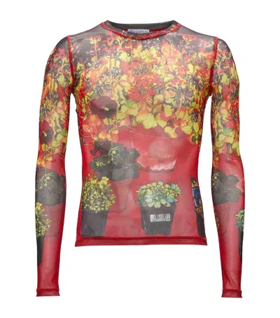 Jw Anderson Sheer Long Sleeve Turtleneck Top In Red