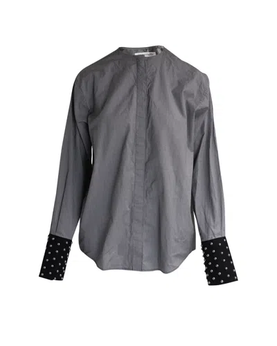 Jw Anderson Micro-check Studded Cuff Button-up Shirt In Black And White Cotton In Gray