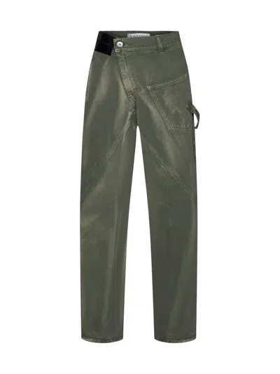 Jw Anderson Mid Rise Twisted Jeans In Green