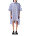 Jw Anderson J. W. Anderson Patchwork Cotton Shirt Dress With Asymmetric Hem In Blue