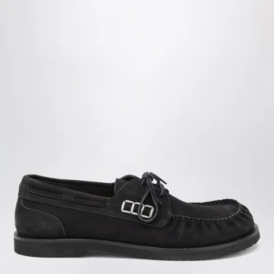 Jw Anderson Midnight Blue Suede Loafers In Black