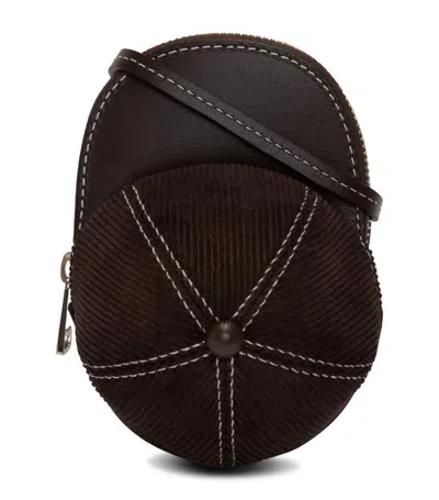 Jw Anderson Black Leather Mini Cap Crossbody Bag In Brown